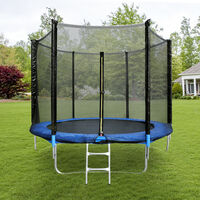 Trampoline de Jardin Enfants et Adultes Jeux d'Extérieur Ø 244 cm Noir et Bleu Avec Filet de sécurité Couverture de protection