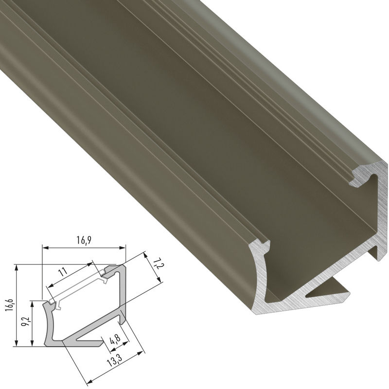 Perfil rectangular aluminio tira led 2 m con pestañas para embutir