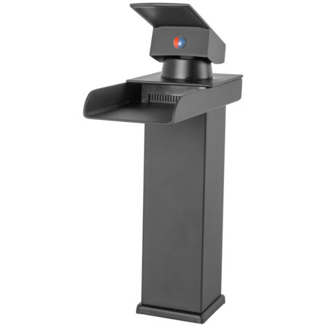Grifo Lavabo Latón/Zinc, Negro, Agua Caliente-Fría, Latiguillos, Caño Bajo, Monomando [QLI-FA-4445