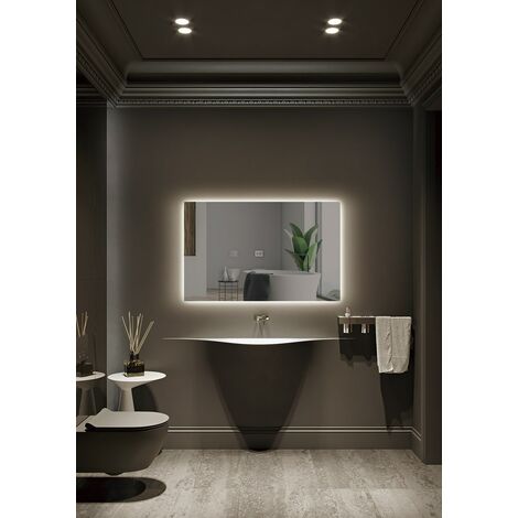 Espejo redondo con luz LED ambiental blanca (5700K), Medidas: Ø60cm, Color  negro y dorado