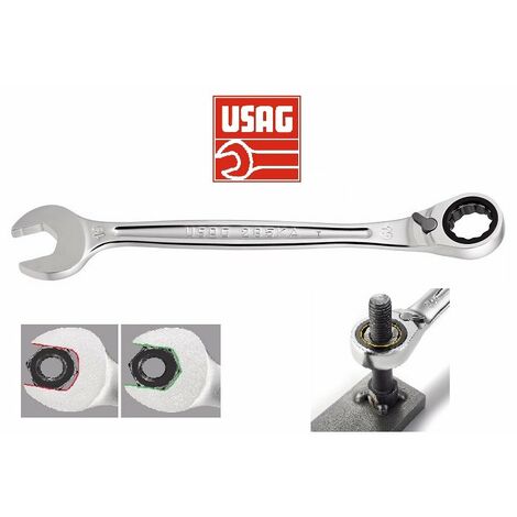USAG 285 KA chiave combinata bocca esagonale 24 mm con cricchetto reversibile forchetta e stella 15°