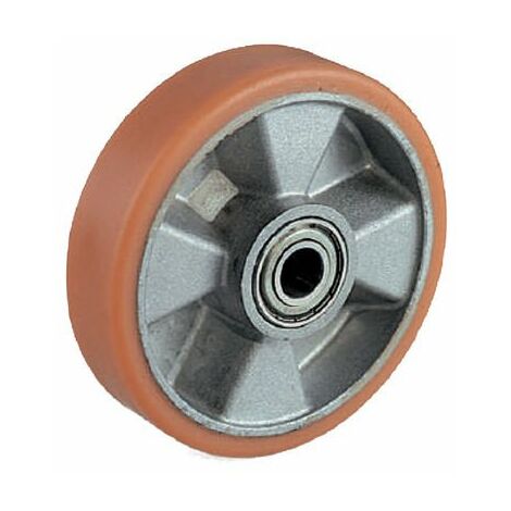 RUOTA POLIURETANO NUCLEO ALLUMINIO CON SUPPORTO ZINC. RUOTE GIREVOLI FISSE FRENO