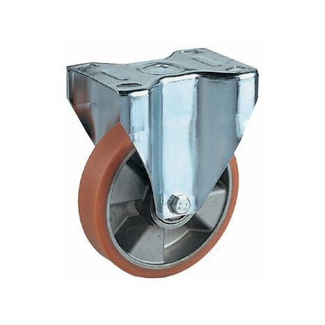 RUOTA POLIURETANO NUCLEO ALLUMINIO CON SUPPORTO ZINC. RUOTE GIREVOLI FISSE FRENO