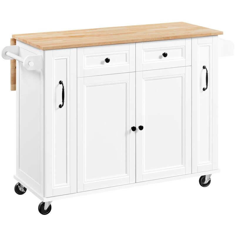 COSTWAY Ilot Central Cuisine Comptoir en Bois de Caoutchouc Pliable,  Desserte à Roulettes Porte-serviettes Porte-épices, Meuble de Rangement  Tiroir Armoire à Portes Étagère Ouverte 124x76x92cm : : Cuisine et  Maison