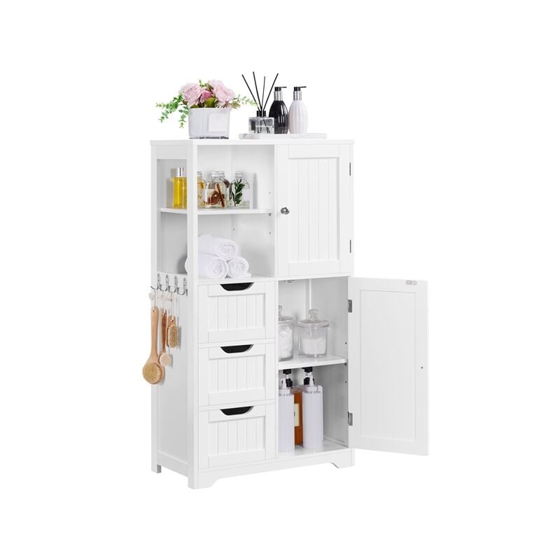 Yaheetech Armoire Salle de Bain Rangement Haute, Colonne Rangement, avec 4  Tiroirs, Placard avec 2 Porte en Verre Trempé, Étagère Réglable, Buffet  Cuisine en Bois Blanc, 60 × 30 × 165,5 cm : : Cuisine et Maison