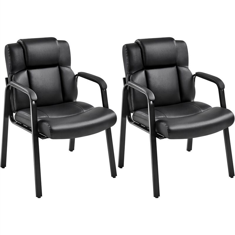 2 Chaises De Bureau Invités En Simili Cuir - Ergonomiques Sans Roues Pour Salle D'attente Ou Réunion