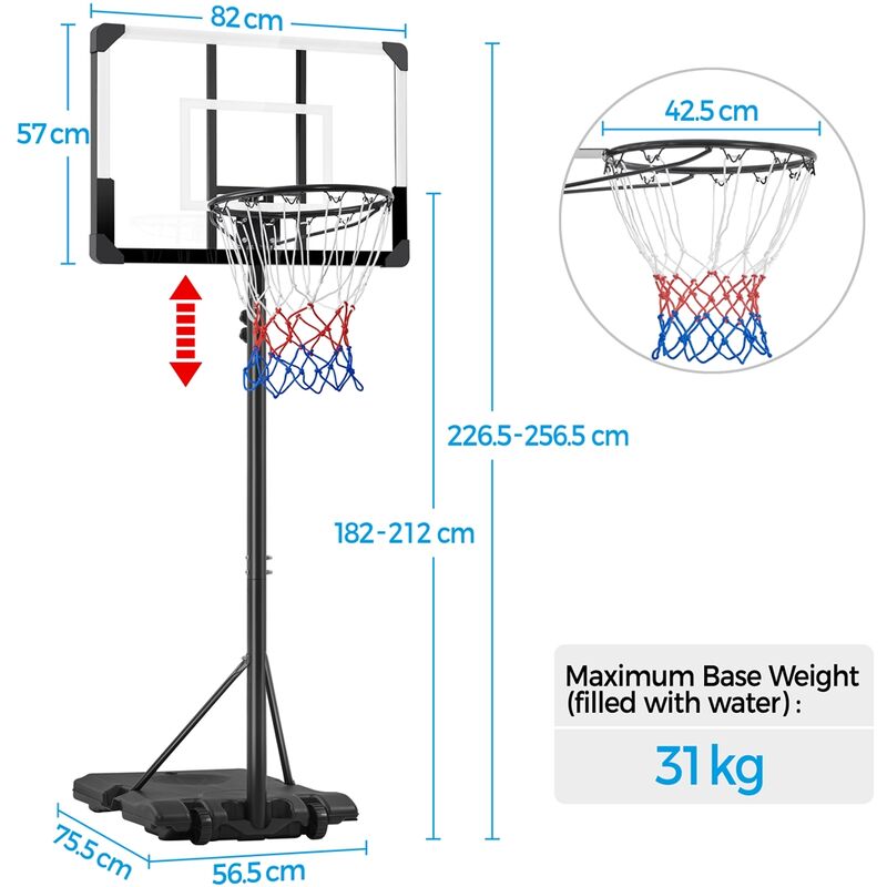 VEVOR Panier de Basket Extérieur Intérieur Portable Réglable en Hauteur  152-213 cm Panneau de Basket 82 cm sur Pied à Roulettes avec Base de  Lestage pour Adultes Enfants Entraînement de Basket-ball