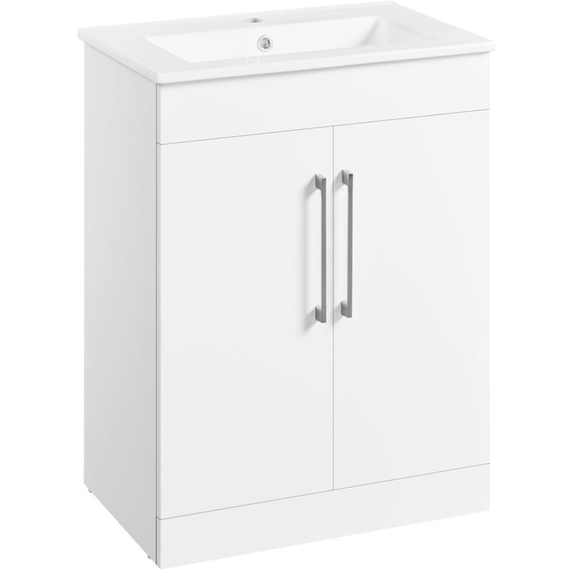 Meuble Salle De Bain Yaheetech Avec Vasque Céramique - 61x43.5x84cm, Blanc, Charnières Soft-Close