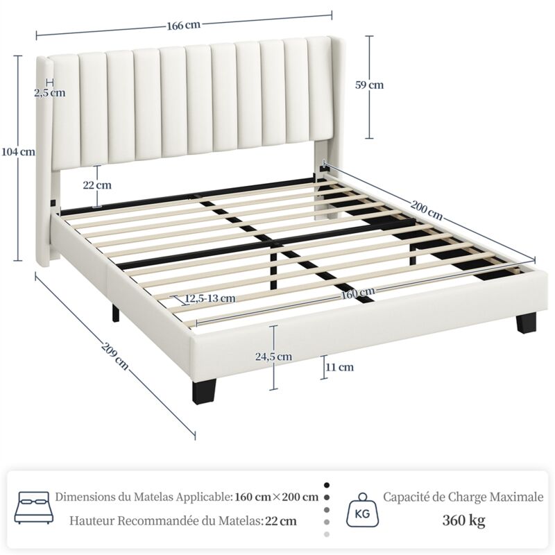 Lit rembourré avec éclairage LED et 4 tiroirs,Tête de lit réglable en hauteur,Lit double 160x200cm Lit de rangement, Sommier à lattes en bois, Beige (Sans matelas Lit rembourré avec éclairage LED et 4 tiroirs,Tête de lit réglable en hauteur,Lit double 160x200cm Lit de rangement, Sommier à lattes en bois, Beige (Sans matelas