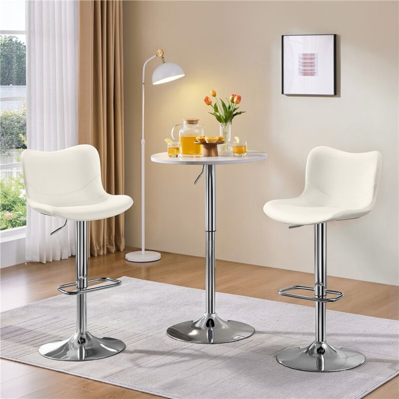 Lot de 2 tabourets de bar réglables hauteur 360° pivotants, chaise haute cuisine, pied métal, polyuréthane, noir et or