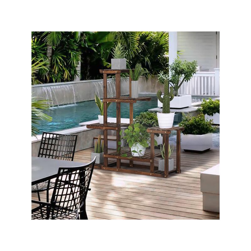 Étagère à Fleurs En Bois De Sapin 7 Niveaux - 97x25x96cm Pour Balcon Ou Intérieur