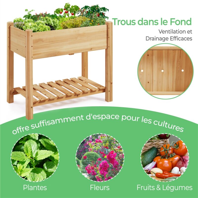 Carré Potager Sur Pieds Yaheetech En Bois - Jardinière Surélevée Marron Foncé Avec 8 Compartiments