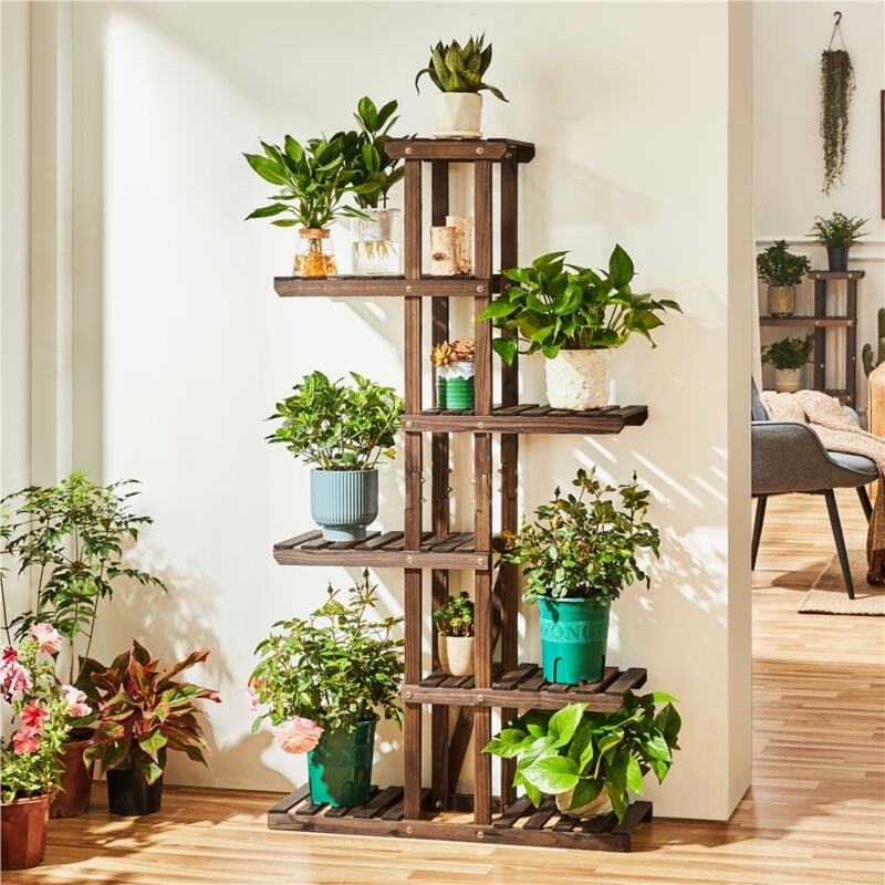VASZOLA Support En Métal à 8 Niveaux Et 9 Pots De Fleurs, Plusieurs étagères Pour Pots De Fleurs, étagère De Rangement Pour Balcon, Jardin, Coin Intérieur (noir