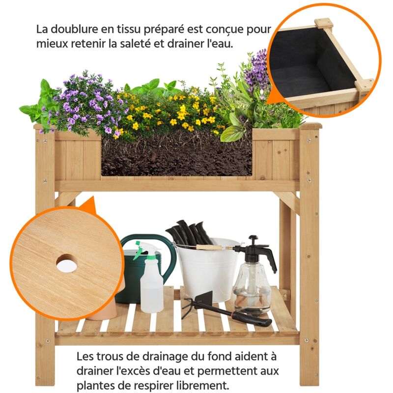 Yaheetech Carré Potager Sur Pied En Bois - Jardinière Surélevée Avec 8 Compartiments Et Trous De Drainage Pour Balcon Et Jardin