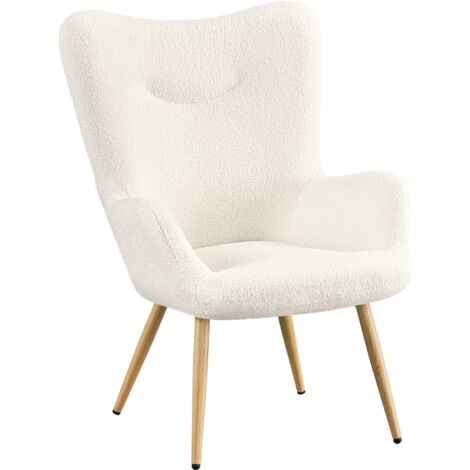 Yaheetech – Fauteuil relax en tissu bouclette – Dossier enveloppant haut – Pieds en métal dorés – Confort optimal pour salon ou chambre