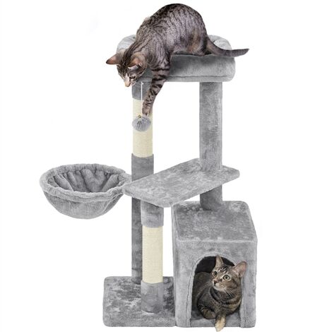 Yaheetech – Arbre à chat multilevel 87 cm – Cachette, panier, griffoirs en sisal – Panneaux E1, flanelle polyester – Pour 1-2 chats jusqu'à 4,5 kg