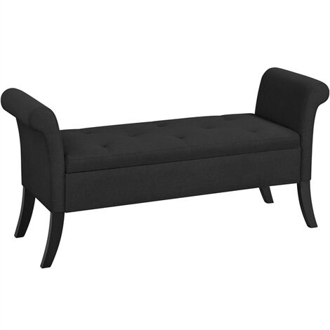 Yaheetech Banc de Rangement avec Accoudoirs et Compartiment Coffre de Rangement Tissu Repose-Pieds Pouvant Supporter 300 kg Gris Clair Noir