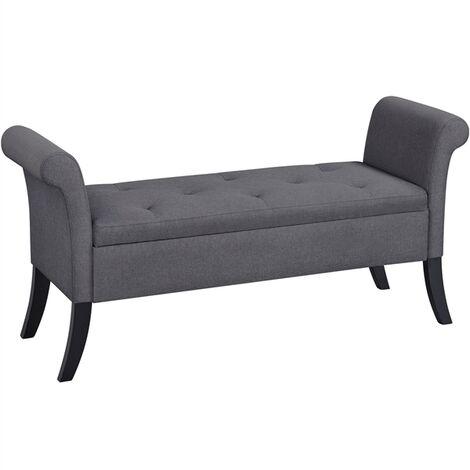 Yaheetech Banc de Rangement avec Accoudoirs et Compartiment Coffre de Rangement Tissu Repose-Pieds Pouvant Supporter 300 kg Gris Clair Gris foncé