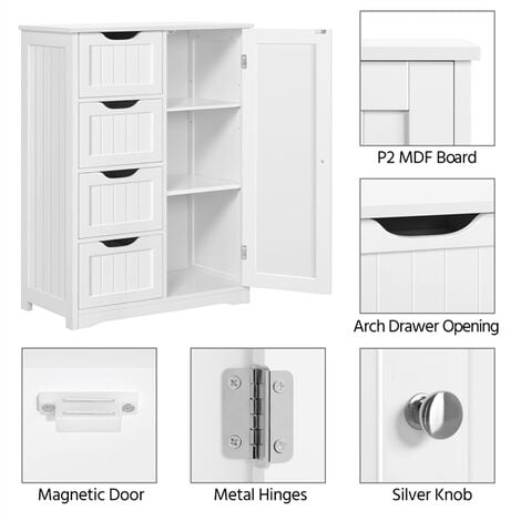 Yaheetech Meuble Rangement, Armoire avec 4 Tiroirs/1 Porte/Etagère Réglable pour Salle de Bain/Salon/Cuisine/Chambre/Toilette 66 × 35 × 90 cm/Blanc