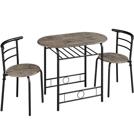 Yaheetech – Ensemble table ronde 90 cm avec 2 chaises en MDF et métal – Porte-bouteilles intégré – Pour petits espaces – Style néo-rétro