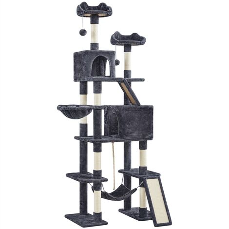 Yaheetech – Arbre à chat géant 209 cm – Multiniveau avec poteaux en sisal – 2 niches spacieuses, 2 perchoirs, hamac et boule à fourrure – Design mignon
