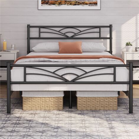 Yaheetech – Lit adulte en métal 140x200cm noir – Cadre de lit minimaliste – Assemblage simple – Espace de rangement sous le lit – Capacité 363 kg