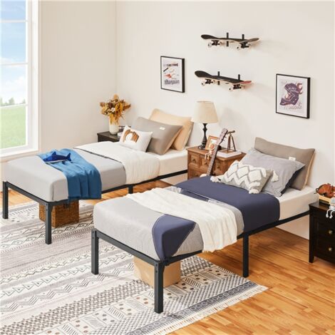 Yaheetech – Lit simple en métal 90x200 cm – Structure robuste avec lattes espacées – Garde au sol 37,5 cm – Pour matelas latex ou mousse