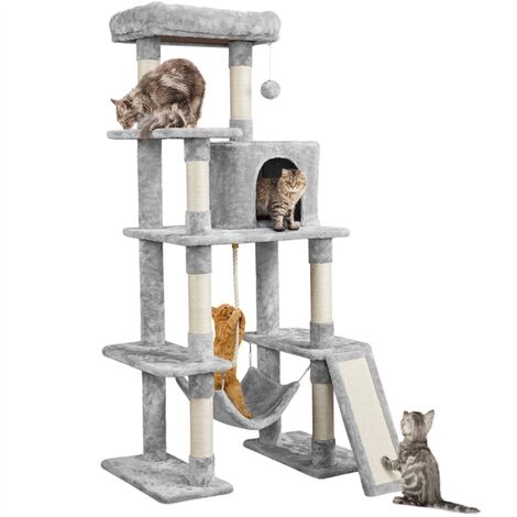 Yaheetech – Arbre à chat multiniveau 159,5 cm – Tissu peluche doux – 2 niches, hamac, griffoirs en sisal – Pour 2 à 3 chats jusqu'à 5 kg