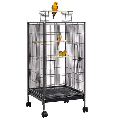 Yaheetech Cage à Oiseaux sur Pied Cage à Oiseaux en Métal à roulettes avec Fond Amovible 45,5 × 45,5 × 100,5 cm