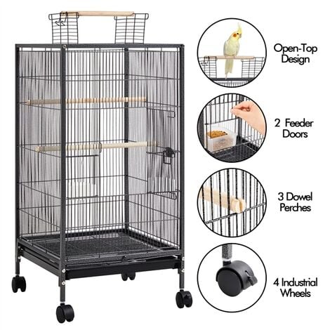 Yaheetech Cage à Oiseaux sur Pied Cage à Oiseaux en Métal à roulettes avec Fond Amovible 45,5 × 45,5 × 100,5 cm