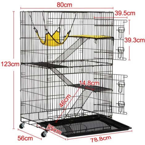 Yaheetech Cage pour Petits Animaux à roulettes Cage pour chat Cage pour Furets/écureuils/Chinchillas/Rat domestique avec 2 portes