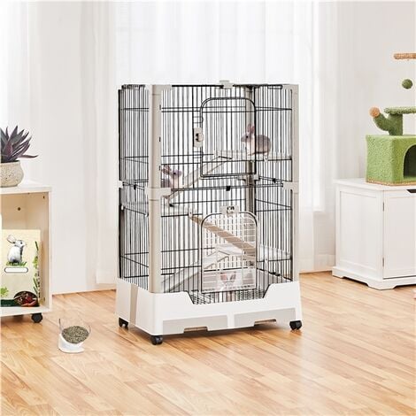 Yaheetech Cage pour Lapin Roulante à 2 Niveaux Cage pour Petits Animaux avec Plateforme Rampe Cochons d'Inde Furets Chinchillas