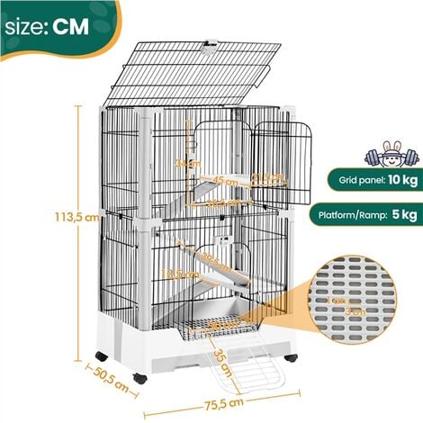 Yaheetech Cage pour Lapin Roulante à 2 Niveaux Cage pour Petits Animaux avec Plateforme Rampe Cochons d'Inde Furets Chinchillas