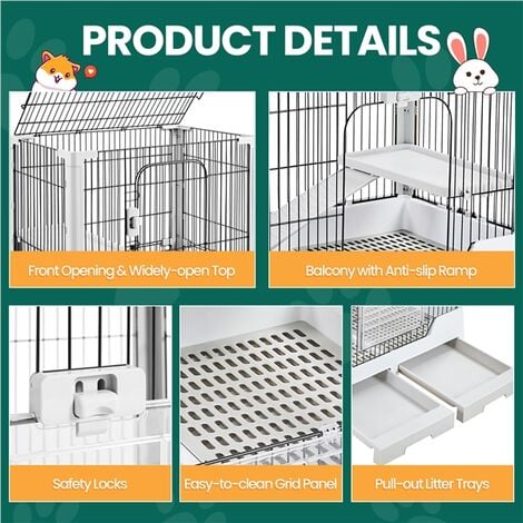 Yaheetech Cage pour Lapin Roulante à 2 Niveaux Cage pour Petits Animaux avec Plateforme Rampe Cochons d'Inde Furets Chinchillas