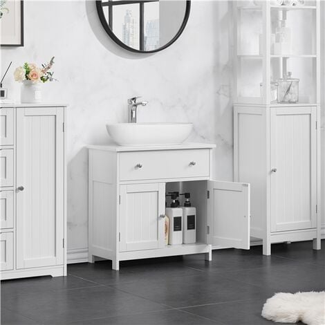 Yaheetech Meuble sous Lavabo Salle de Bain Armoire de Rangement pour Vasque avec Tiroir et 2 Portes en MDF Anti-humidité Meuble de Rangement 60 × 30 × 60 cm Blanc