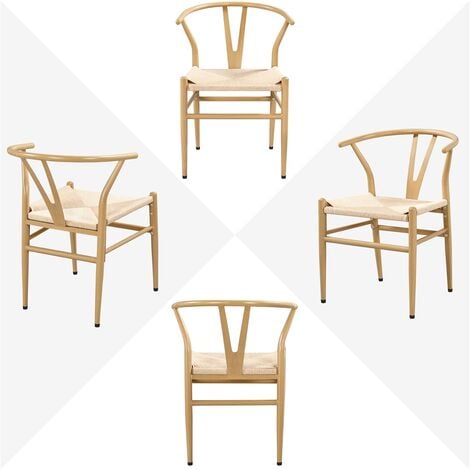 Yaheetech Lot de 2 Chaises de Salle à Manger Vintage Chaises Tressée de Cuisine avec Coussin de Siège en Corde de Papier Chaises de Chambre Cadre en Métal pour Cuisine Salon Chambre Bois