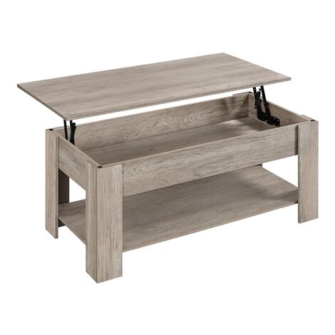 Yaheetech – Table basse relevable 120 x 59 x 49-62,5 cm – MDF et métal – Compartiment de rangement caché – Plateau ajustable pour salon et chambre