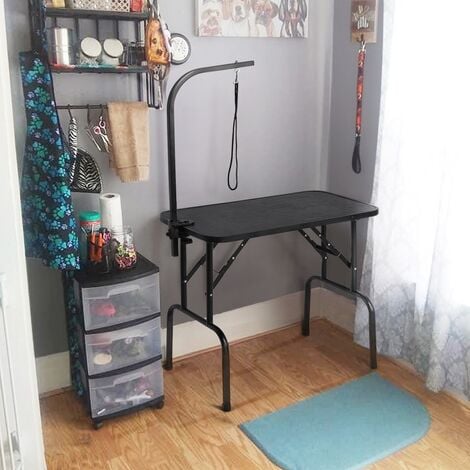 Yaheetech Table de Toilettage pour Chien Chiot Chat Pliant Transportable 80,5 × 46 × 76 cm avec Bras/Anneau Noir