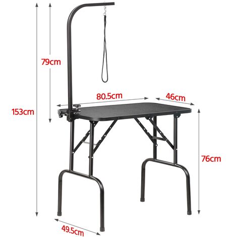 Yaheetech Table de Toilettage pour Chien Chiot Chat Pliant Transportable 80,5 × 46 × 76 cm avec Bras/Anneau Noir