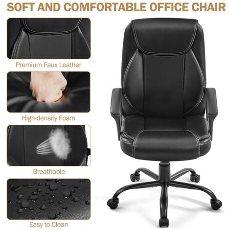 Yaheetech Chaise de Bureau Erconomique Fauteuil de Bureau en Similicuir Hauteur Réglable Dossier Inclinable Siège Rembourré Noir