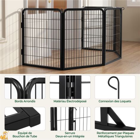 Yaheetech Parc pour Chiens Cage Chenils Chien 8 Panneaux Enclos en métal Clôture pour Chiot Rongeur Lapin Interieur Barriere Chien avec Porte 80 cm de Hauteur