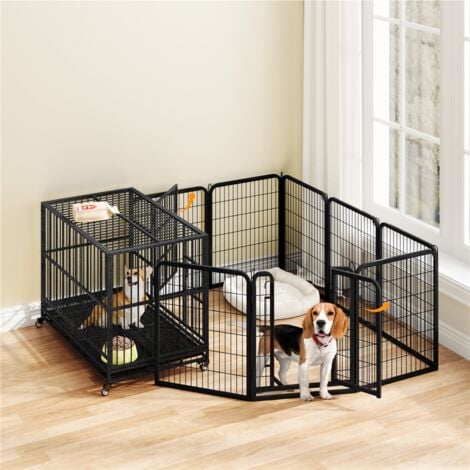 Yaheetech Parc pour Chiens Cage Chenils Chien 8 Panneaux Enclos en métal Clôture pour Chiot Rongeur Lapin Interieur Barriere Chien avec Porte 80 cm de Hauteur