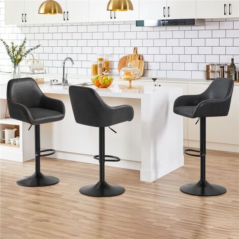 Yaheetech Tabourets de Bar Lot de 2 Pivotant Réglable en Hauteur Rotatif sur 360° Chaises de Bar avec Revêtement en Similicuir Tabourets Hauts avec Repose-Pieds Noir