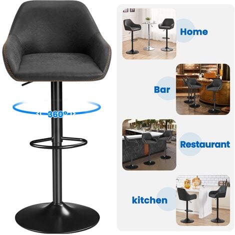 Yaheetech Tabourets de Bar Lot de 2 Pivotant Réglable en Hauteur Rotatif sur 360° Chaises de Bar avec Revêtement en Similicuir Tabourets Hauts avec Repose-Pieds Noir