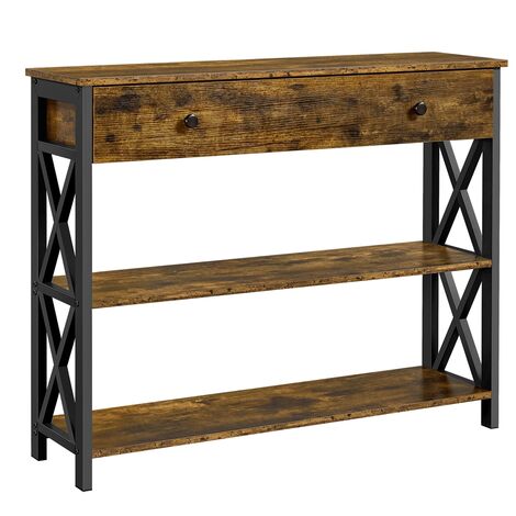 Yaheetech – Table console industrielle 3 niveaux en MDF et métal – 1 tiroir 2 étagères – Dimensions 100x30x80 cm – Brun rustique pour salon et couloir