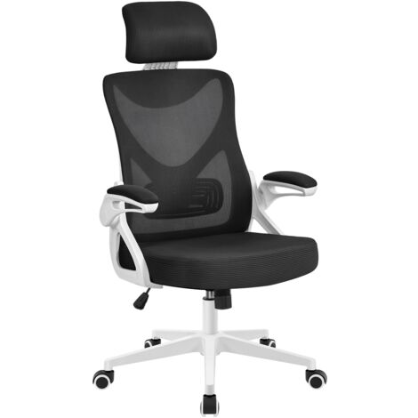 Yaheetech – Chaise de bureau ergonomique avec accoudoirs réglables – Dossier en maille – Hauteur d'assise 45-55 cm – Charge maximale 136 kg – Noir et blanc