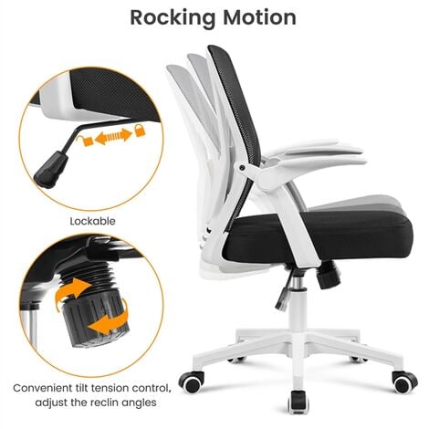 Yaheetech Fauteuil de Bureau avec Accoudoirs Pliables Chaise de Bureau Hauteur Réglable à roulettes Pivotantes Siège Plus Large 59cm × 57.5cm × (90-100) cm Blanc