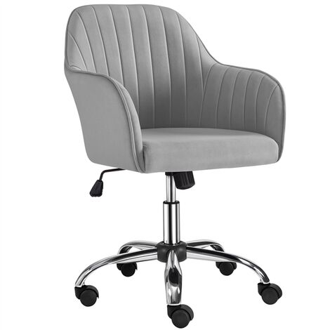 Yaheetech – Chaise de bureau pivotante 360° en velours gris clair – Dossier haut et assise rembourrée – Capacité 136 kg – Dimensions 60x61x83-92,5 cm