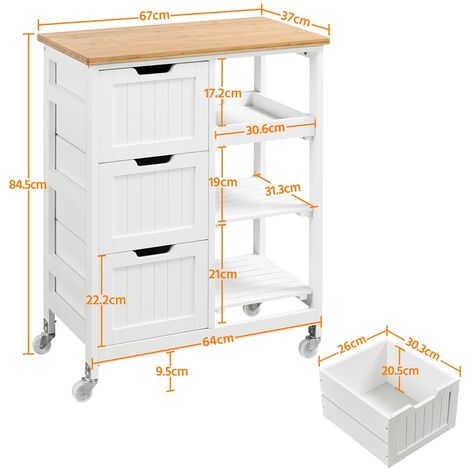 Desserte de Cuisine Desserte Roulante en Bois avec Tiroir Étagère Réglable Porte-serviette