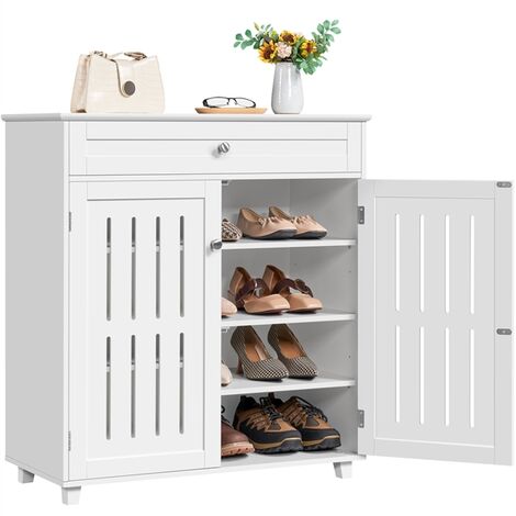 Yaheetech – Meuble à chaussures blanc avec tiroir et étagères réglables – 4 niveaux en MDF et métal – Dimensions 78 x 37 x 86 cm
